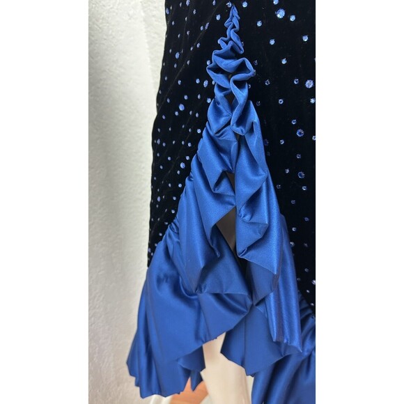 Vtg 80s Blue Velvet Dress Halter Studded Ruffle Hem Holiday Party Formal Sz 4 - Picture 6 of 7